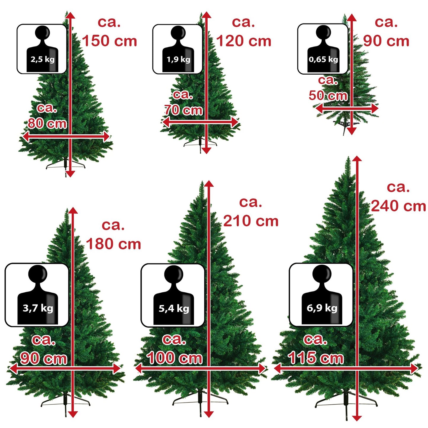 Künstlicher Weihnachtsbaum wie echt, in 5 Größen